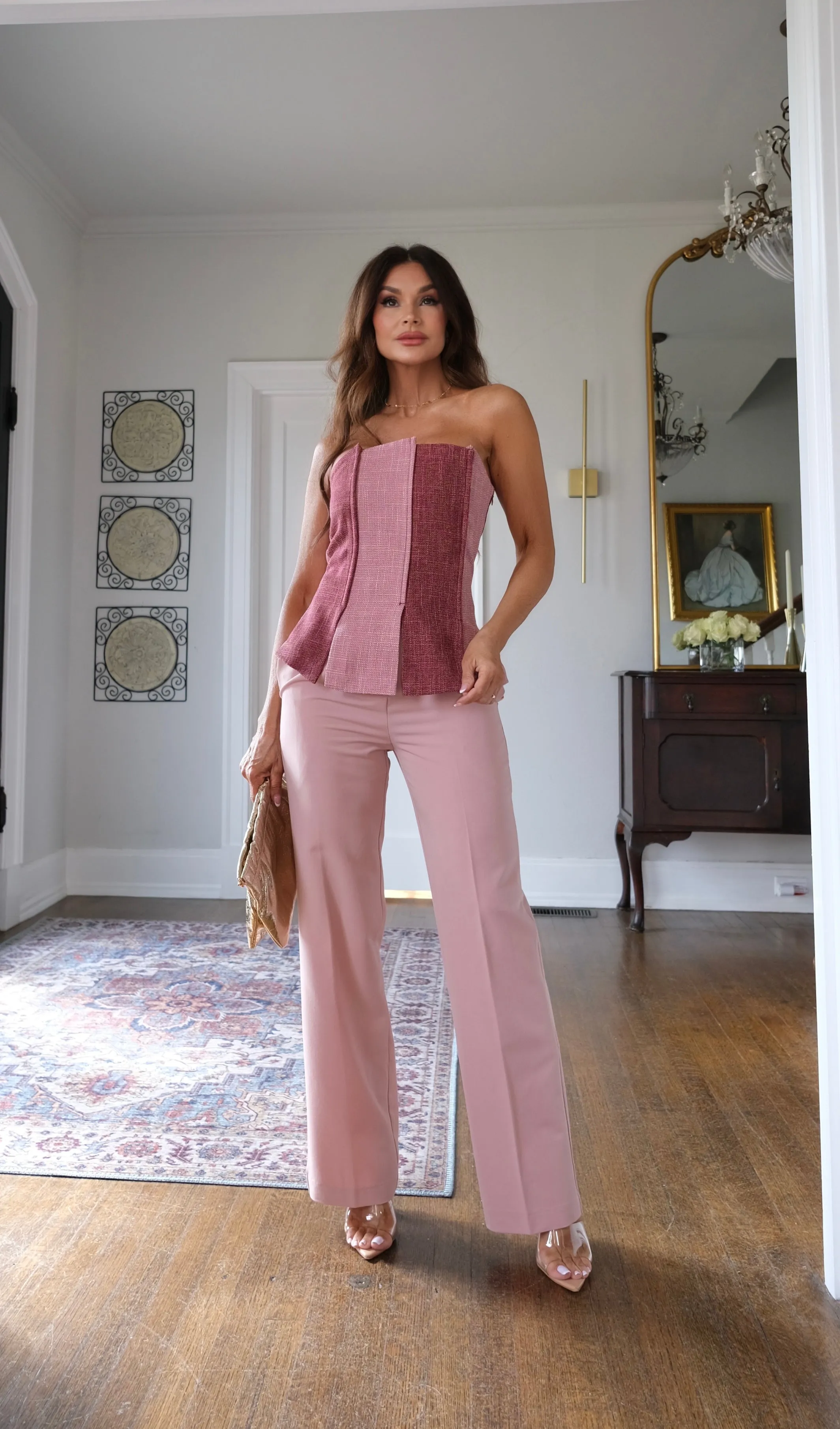 Rein burgundy combo tweed bustier top