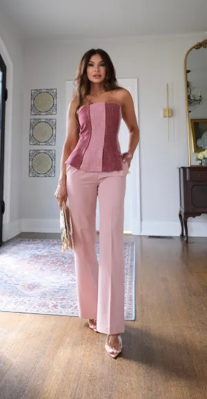 Rein burgundy combo tweed bustier top