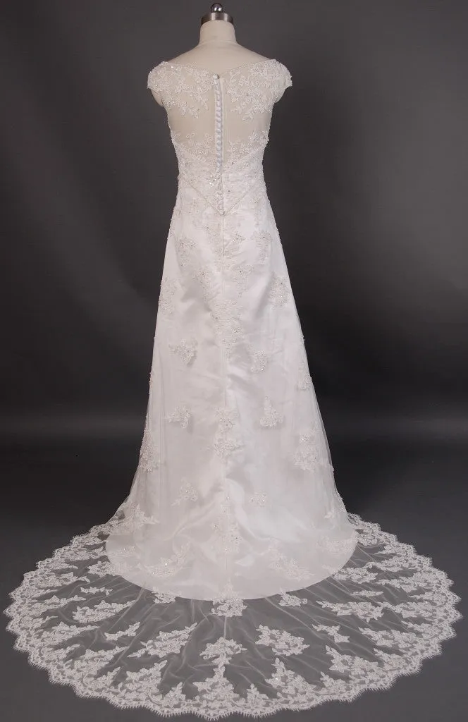 Retro 1920s Regency Style Lace Empire Wedding Dress with Cap Sleeves