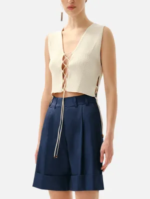 Ribbed Lace-Up Top