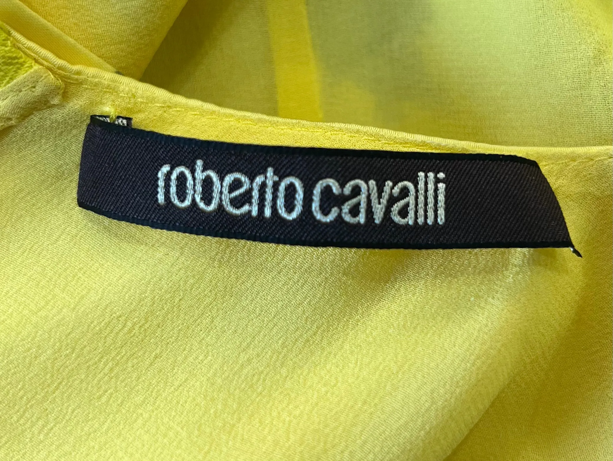 Roberto Cavalli 2000s Black Label Yellow Floral Dress with Snake Belt