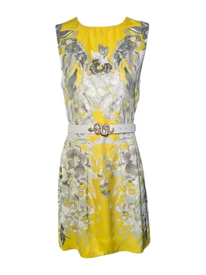 Roberto Cavalli 2000s Black Label Yellow Floral Dress with Snake Belt
