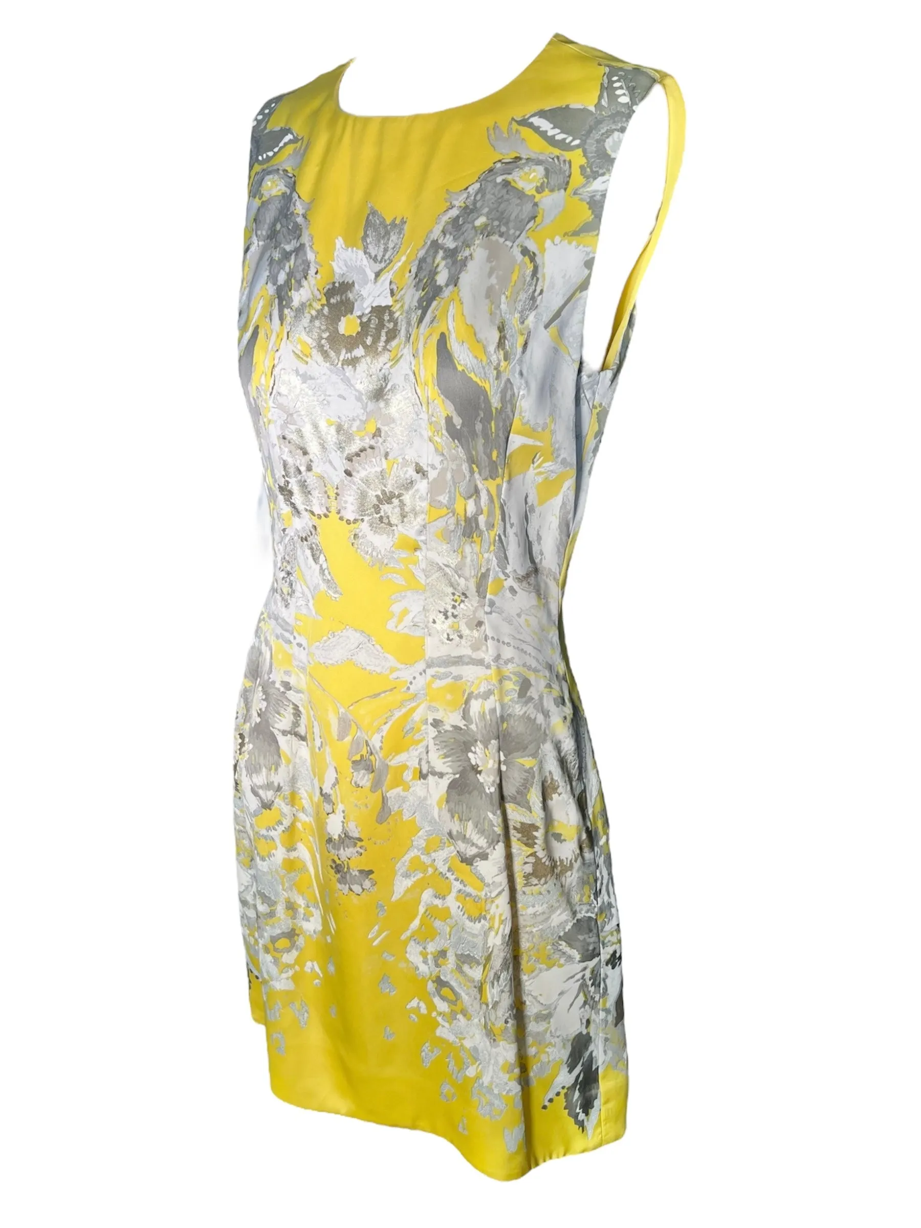 Roberto Cavalli 2000s Black Label Yellow Floral Dress with Snake Belt