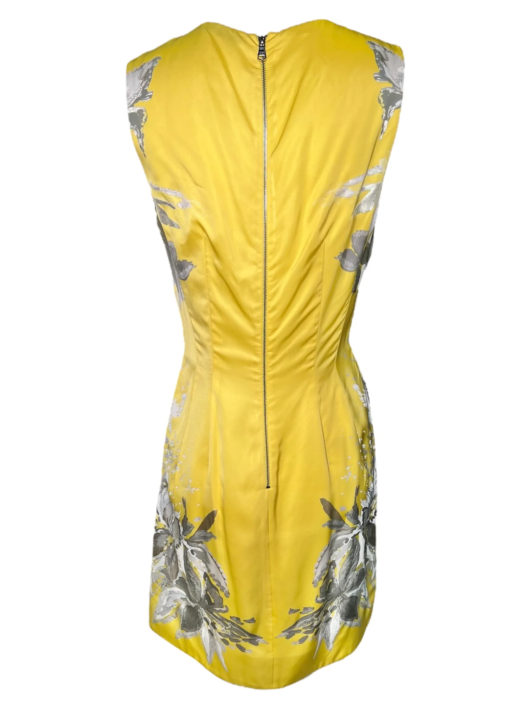 Roberto Cavalli 2000s Black Label Yellow Floral Dress with Snake Belt