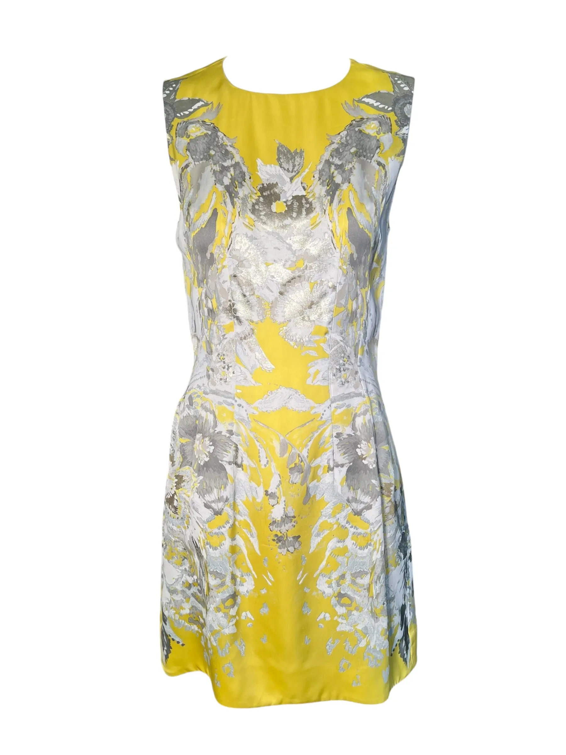 Roberto Cavalli 2000s Black Label Yellow Floral Dress with Snake Belt