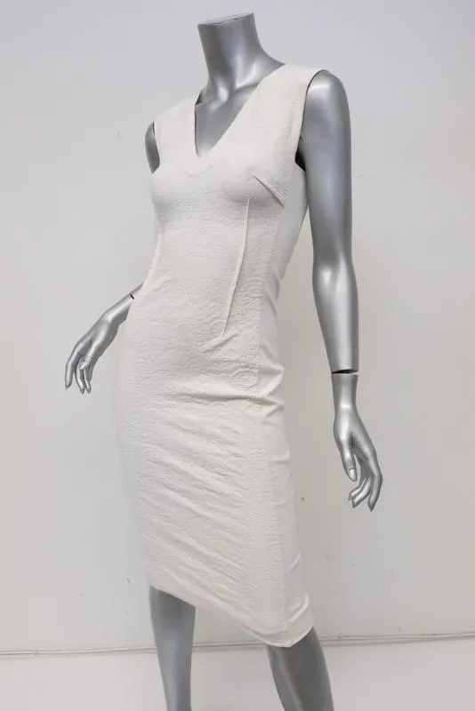 Roland Mouret Dress White Floral Cotton-Blend Size US 4 Sleeveless V-Neck Sheath