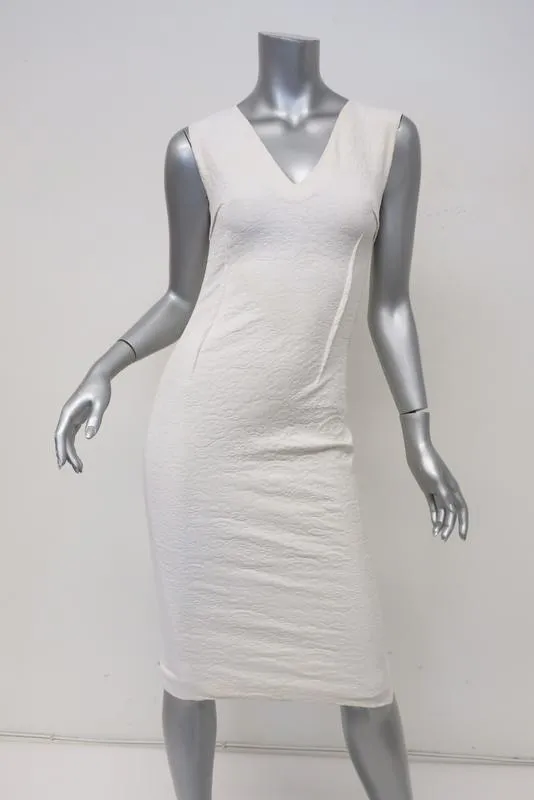 Roland Mouret Dress White Floral Cotton-Blend Size US 4 Sleeveless V-Neck Sheath