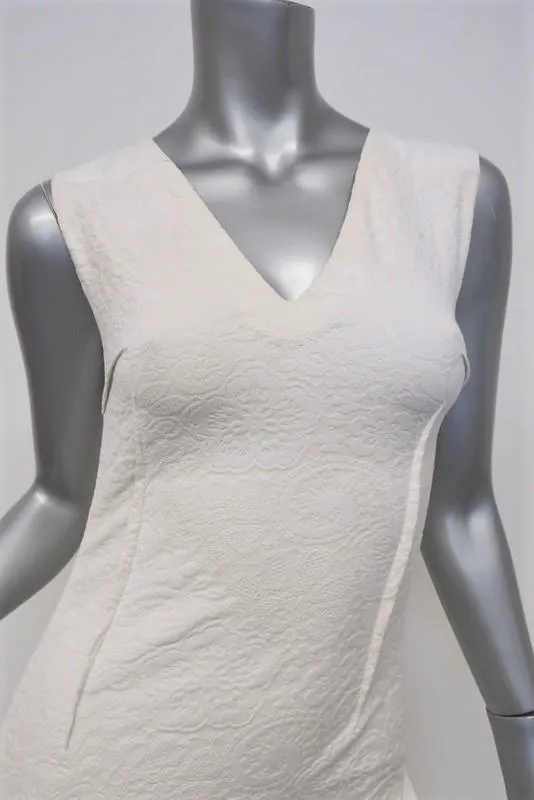 Roland Mouret Dress White Floral Cotton-Blend Size US 4 Sleeveless V-Neck Sheath