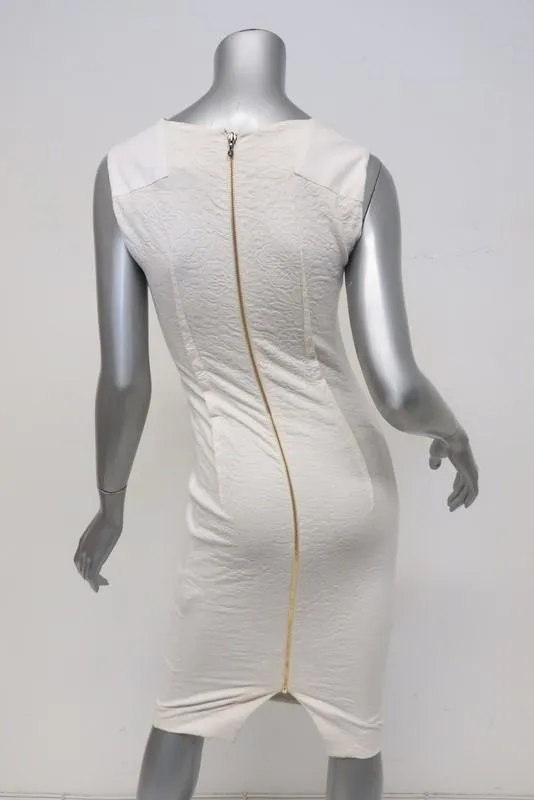 Roland Mouret Dress White Floral Cotton-Blend Size US 4 Sleeveless V-Neck Sheath