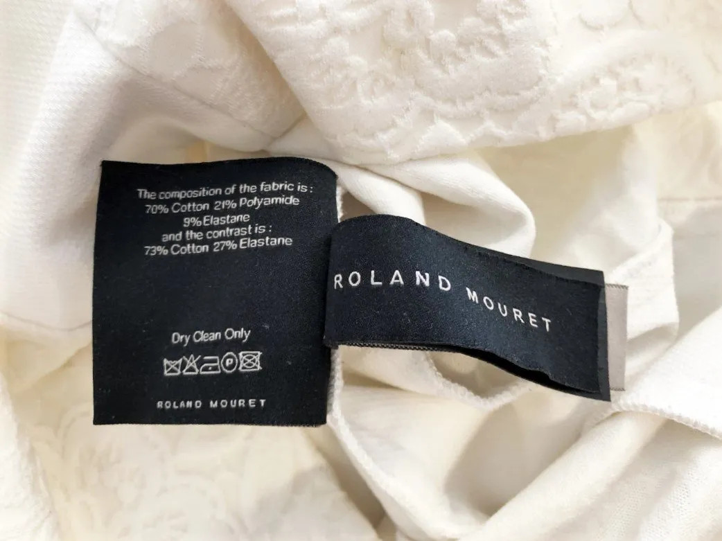 Roland Mouret Dress White Floral Cotton-Blend Size US 4 Sleeveless V-Neck Sheath