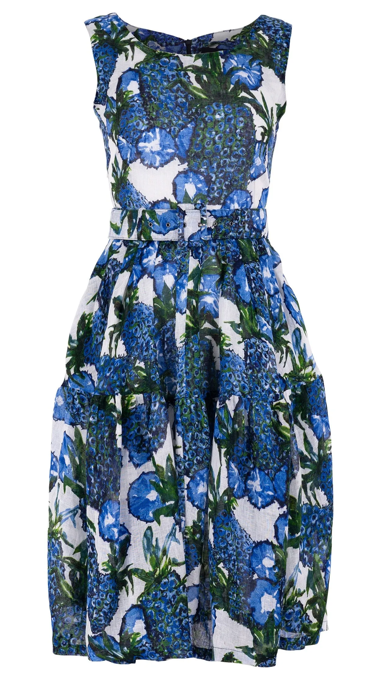Rose Dress Boat Neck Sleeveless Long Length Linen (Pineapple Tree Big)