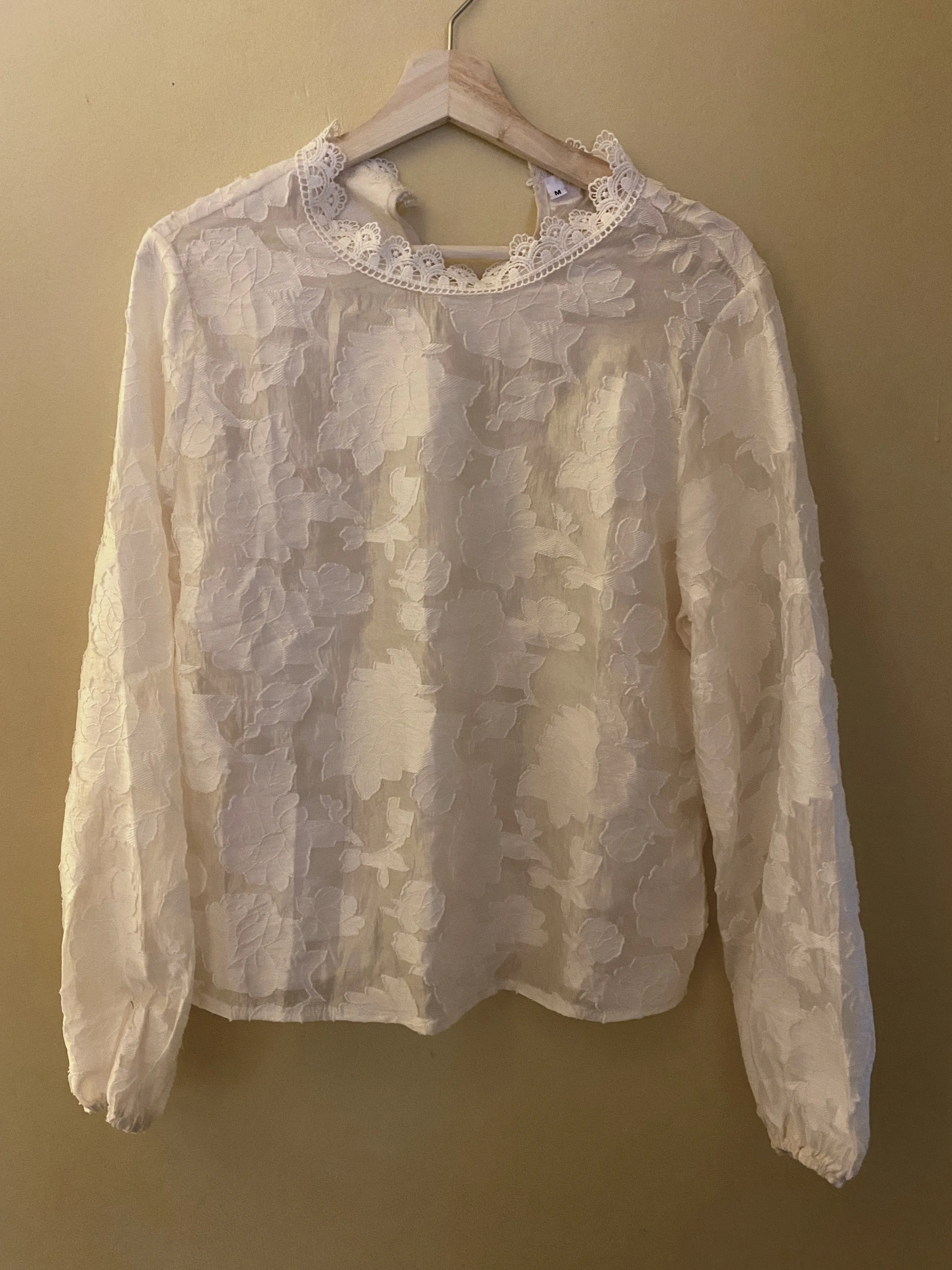 Rose White Embossed Angel Sleeve Top