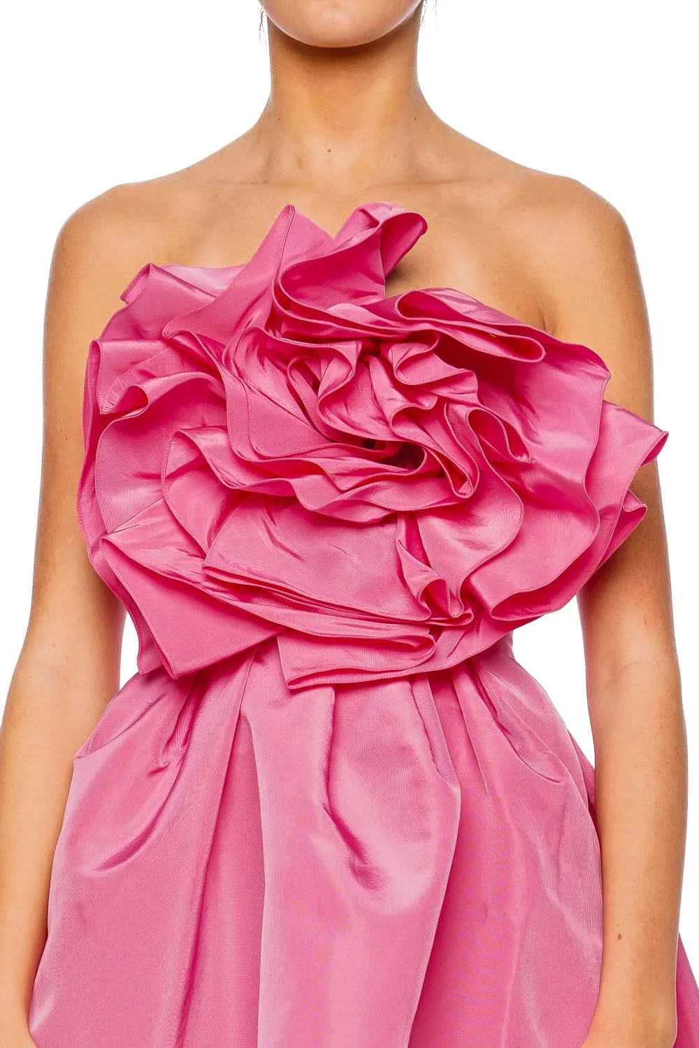 Rosette Silk Faille Strapless Mini Dress