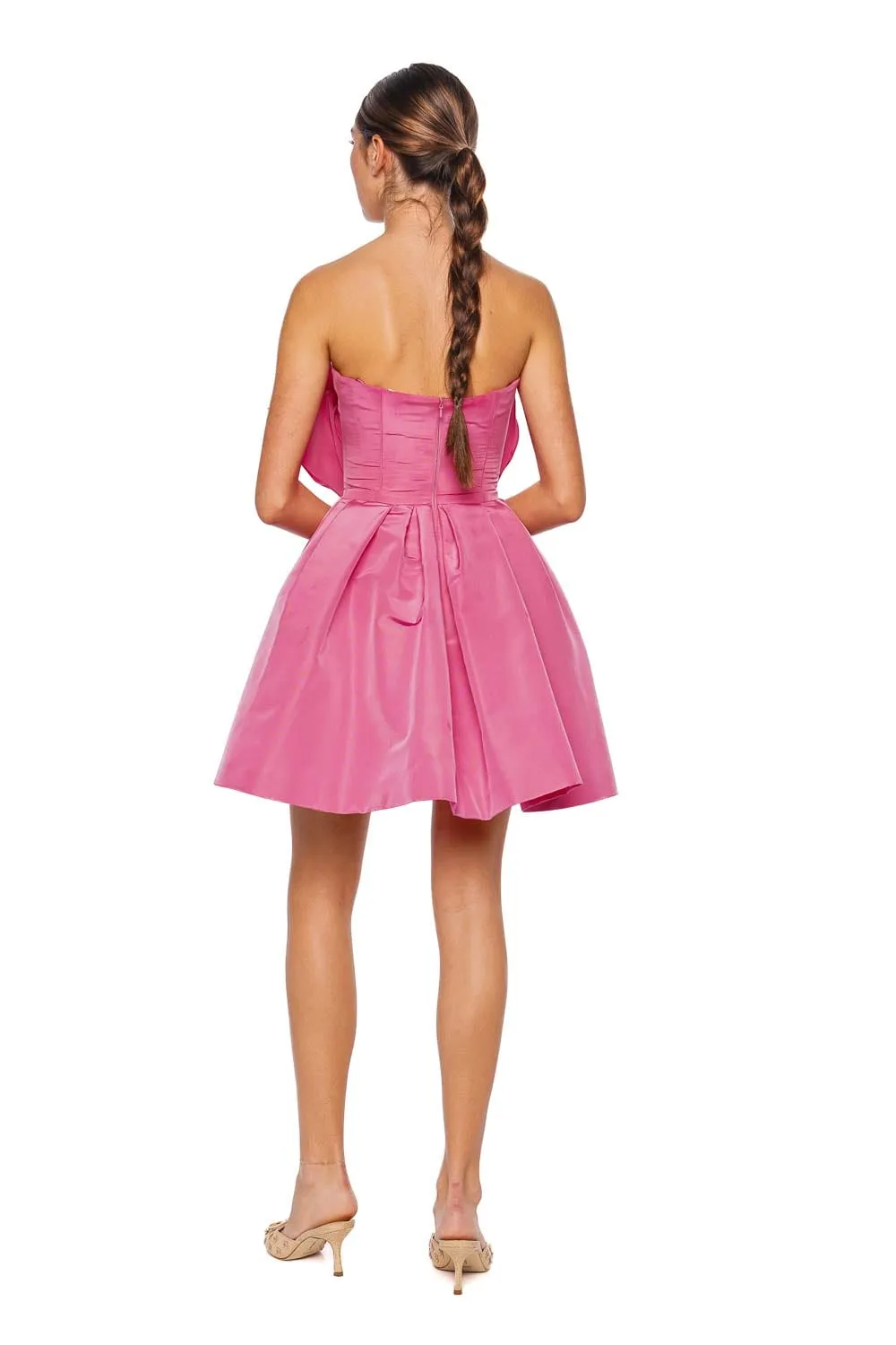 Rosette Silk Faille Strapless Mini Dress