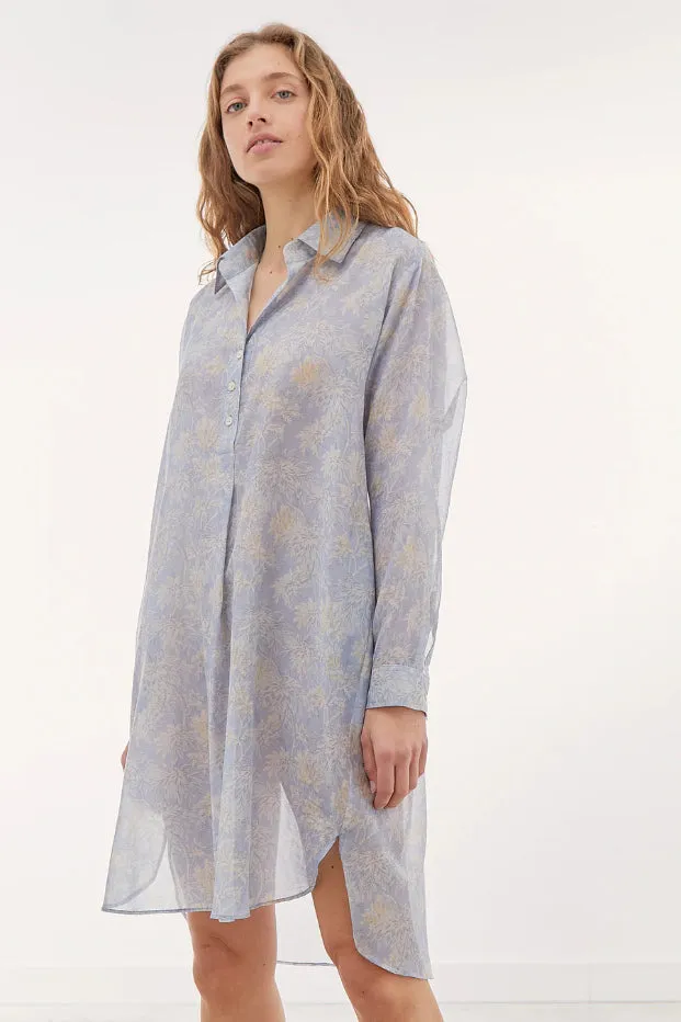 ROXANE COTTON AND SILK TUNIC FOLIAGE PRINT DRESS in PINK
