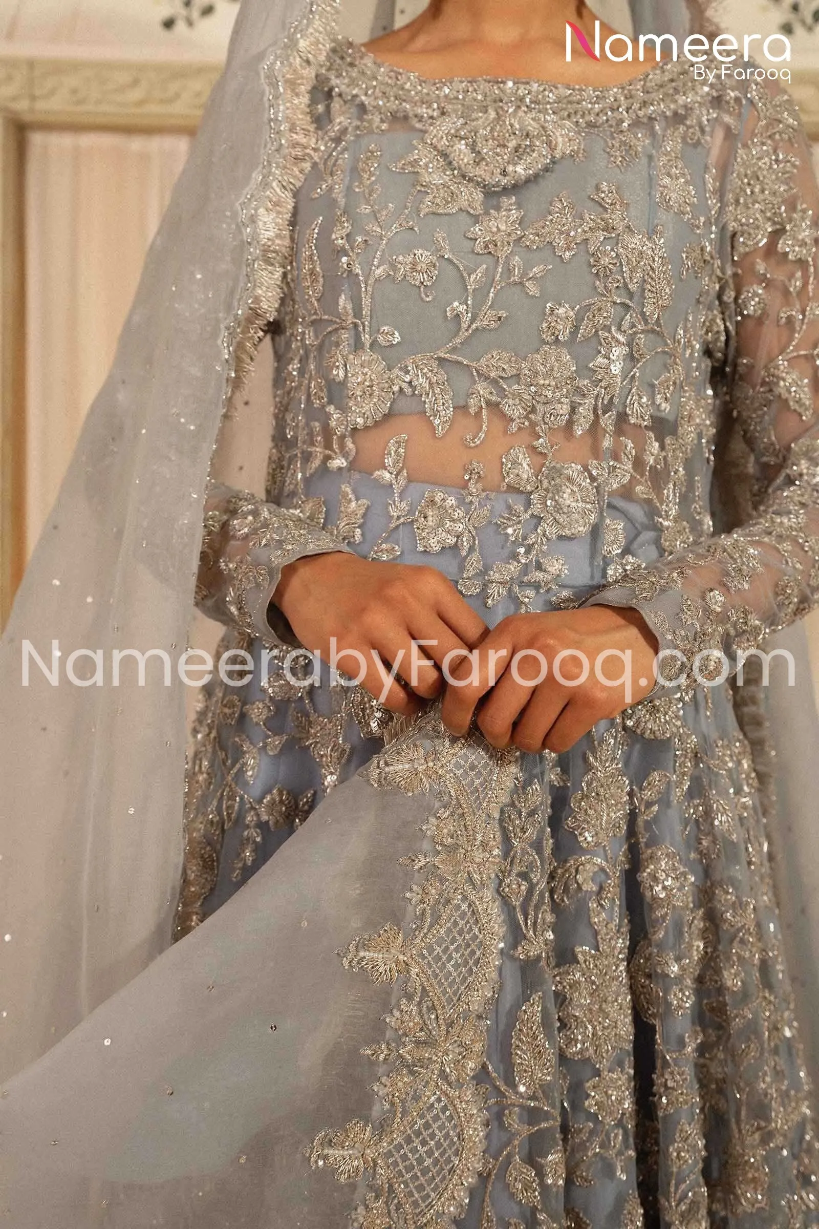 Royal Pakistani Embroidered Net Peshwa with Lehenga #BS04