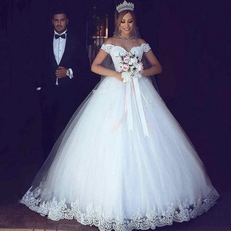 Roycebridal Wedding Dresses with Lace Sweep Train Ball Gown