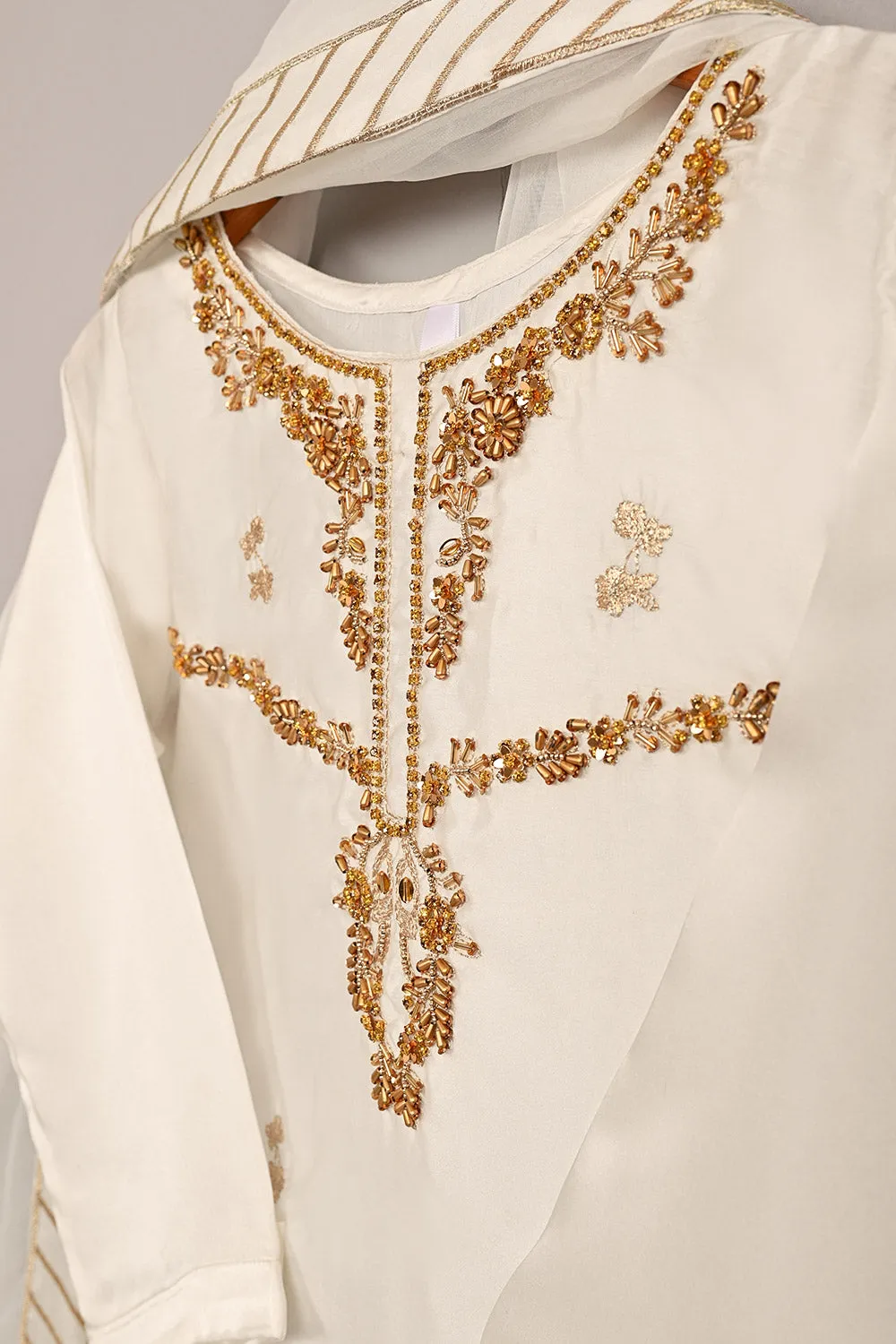 RTW-241-White - 3Pc Ready to Wear Embroidered Premium Adda Work Silk Dress