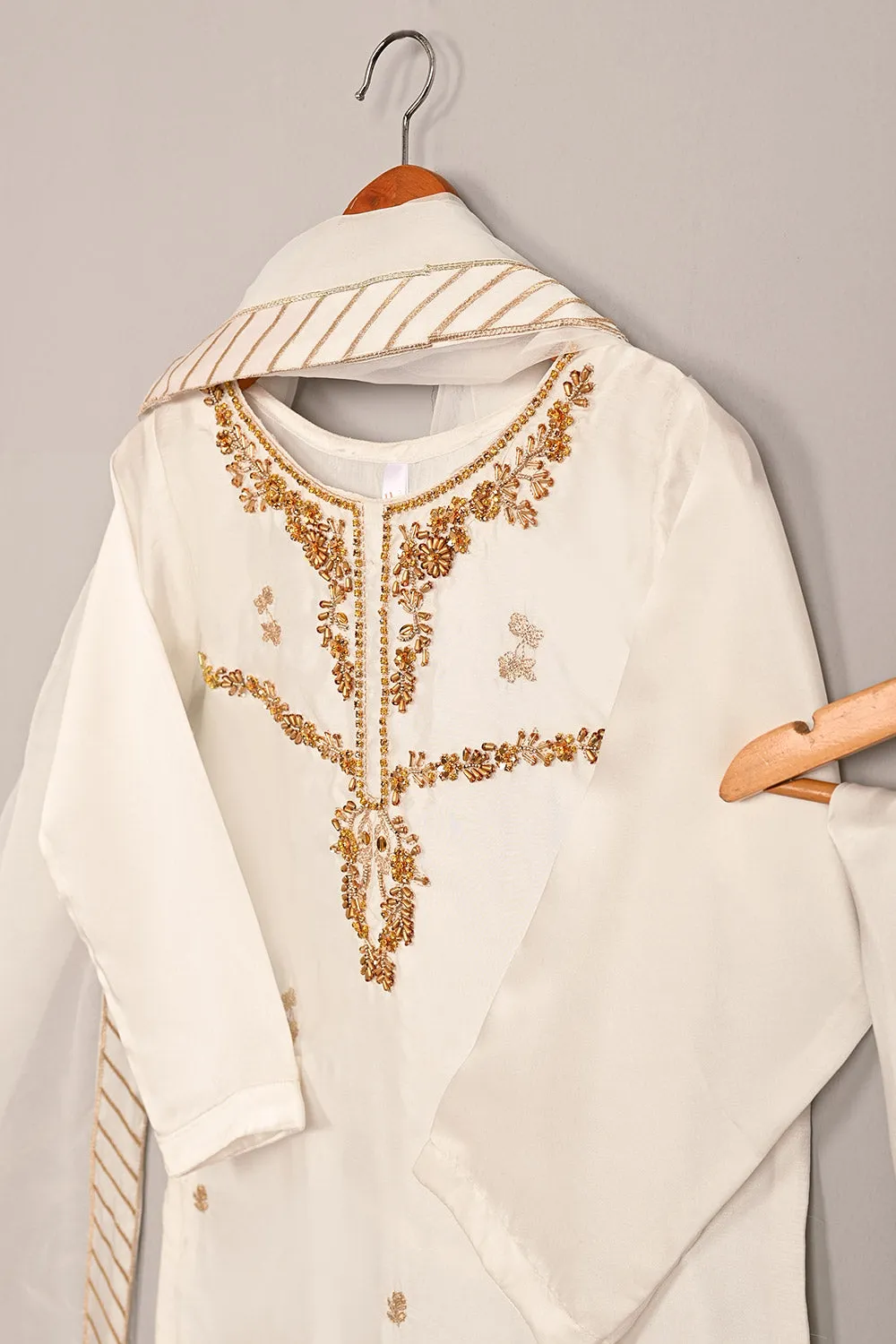 RTW-241-White - 3Pc Ready to Wear Embroidered Premium Adda Work Silk Dress