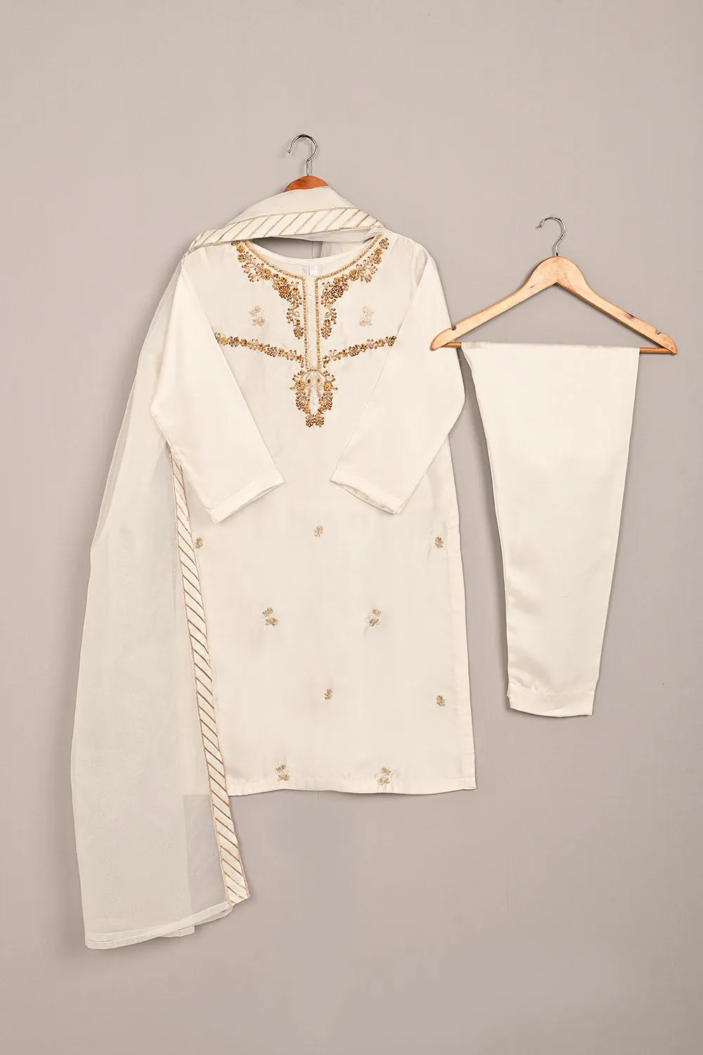 RTW-241-White - 3Pc Ready to Wear Embroidered Premium Adda Work Silk Dress