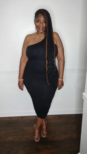 Ruched One Shoulder Midi Bodycon Dress