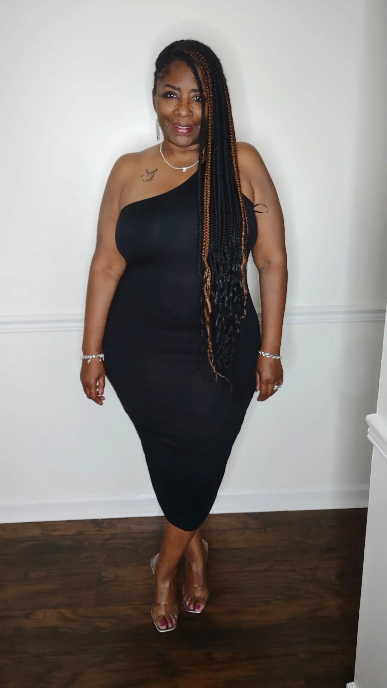 Ruched One Shoulder Midi Bodycon Dress