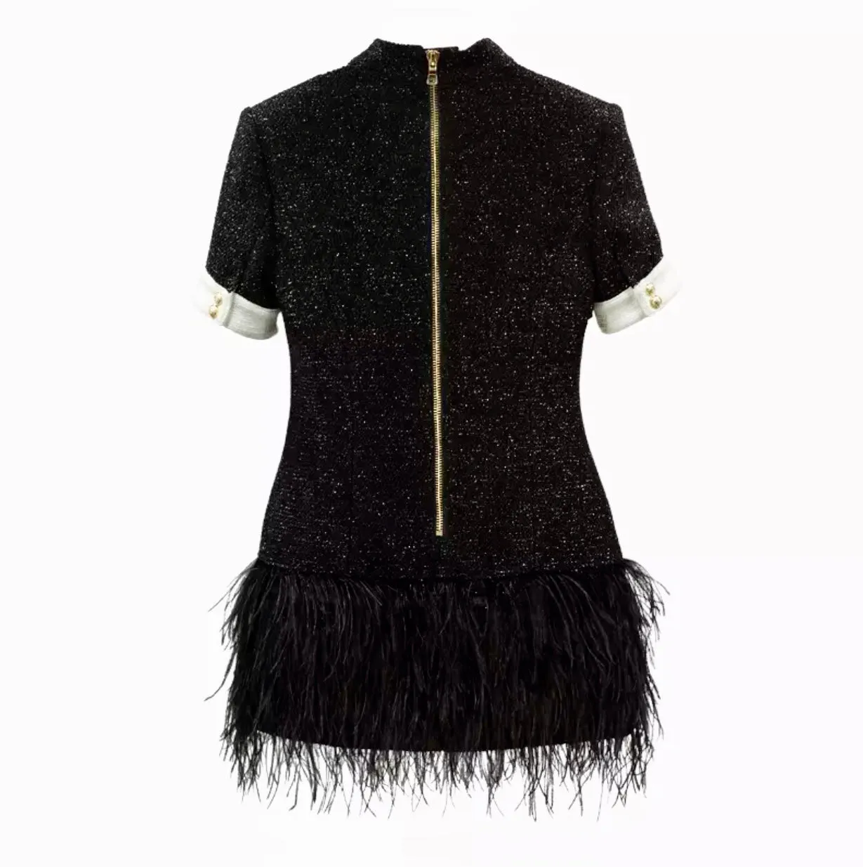 Runway Design B/W Feather Gold Lion Button Dress