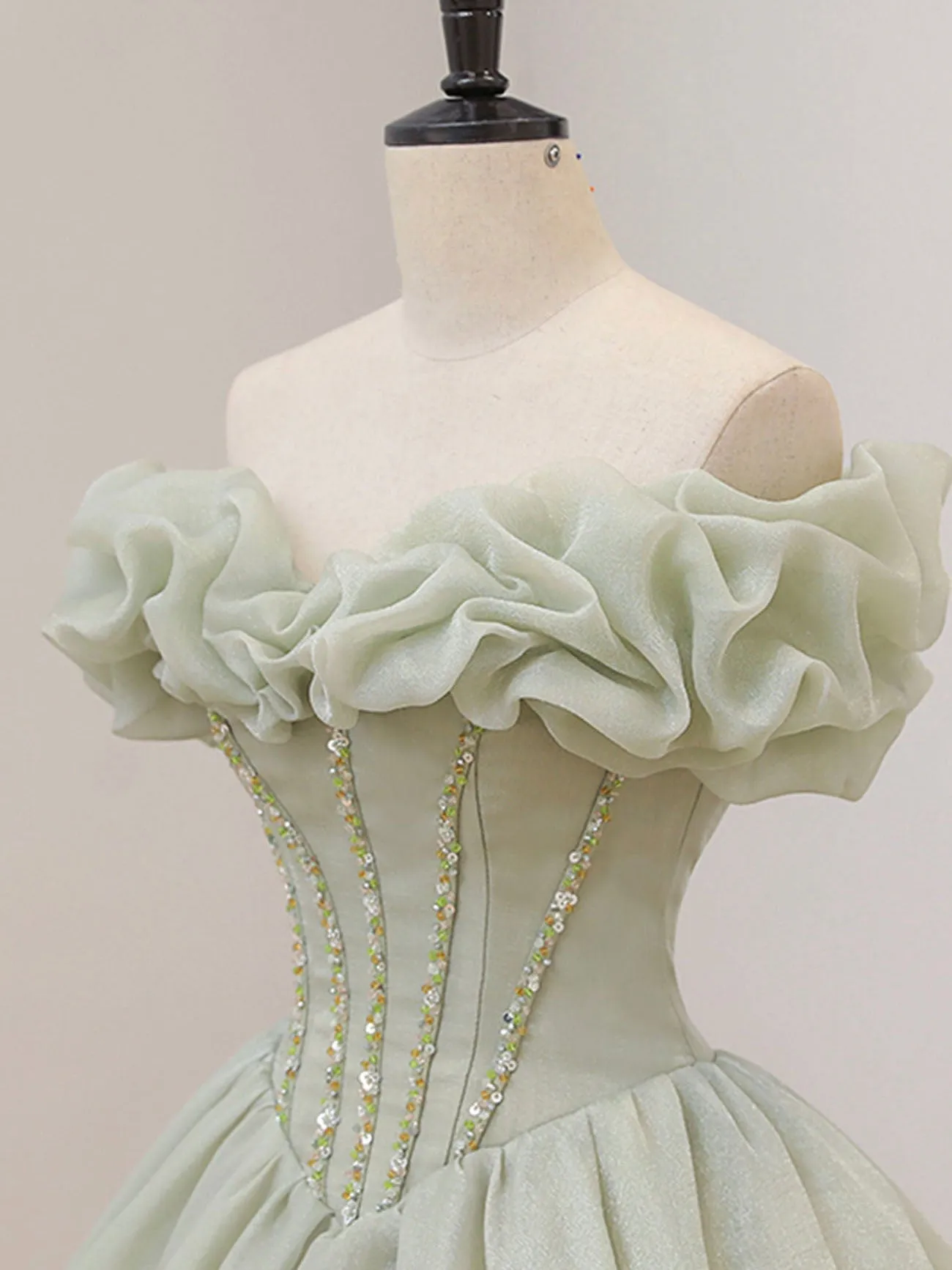 Sage Long Prom Dress, Sage Formal Party Sweet 16 Dress with Beading