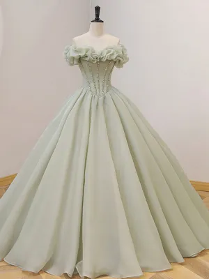 Sage Long Prom Dress, Sage Formal Party Sweet 16 Dress with Beading