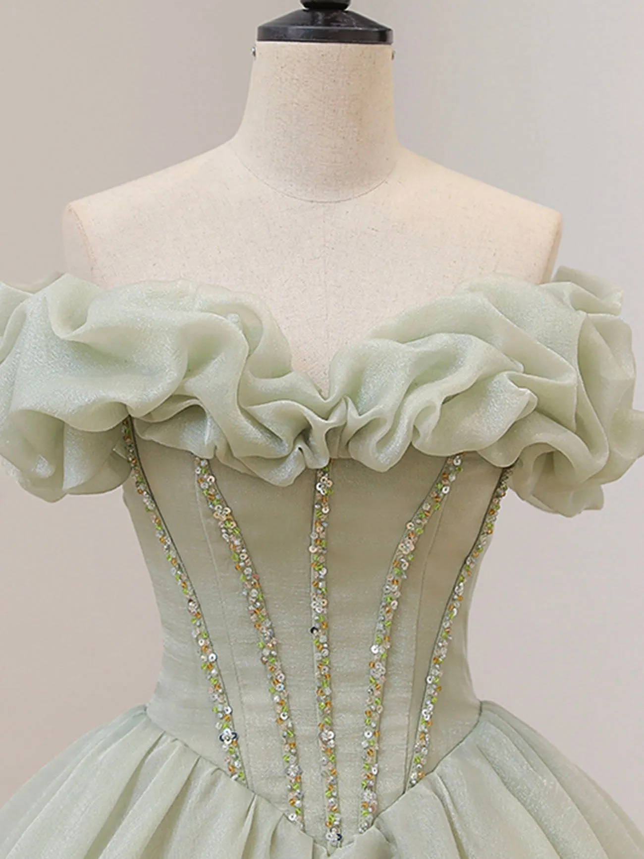 Sage Long Prom Dress, Sage Formal Party Sweet 16 Dress with Beading