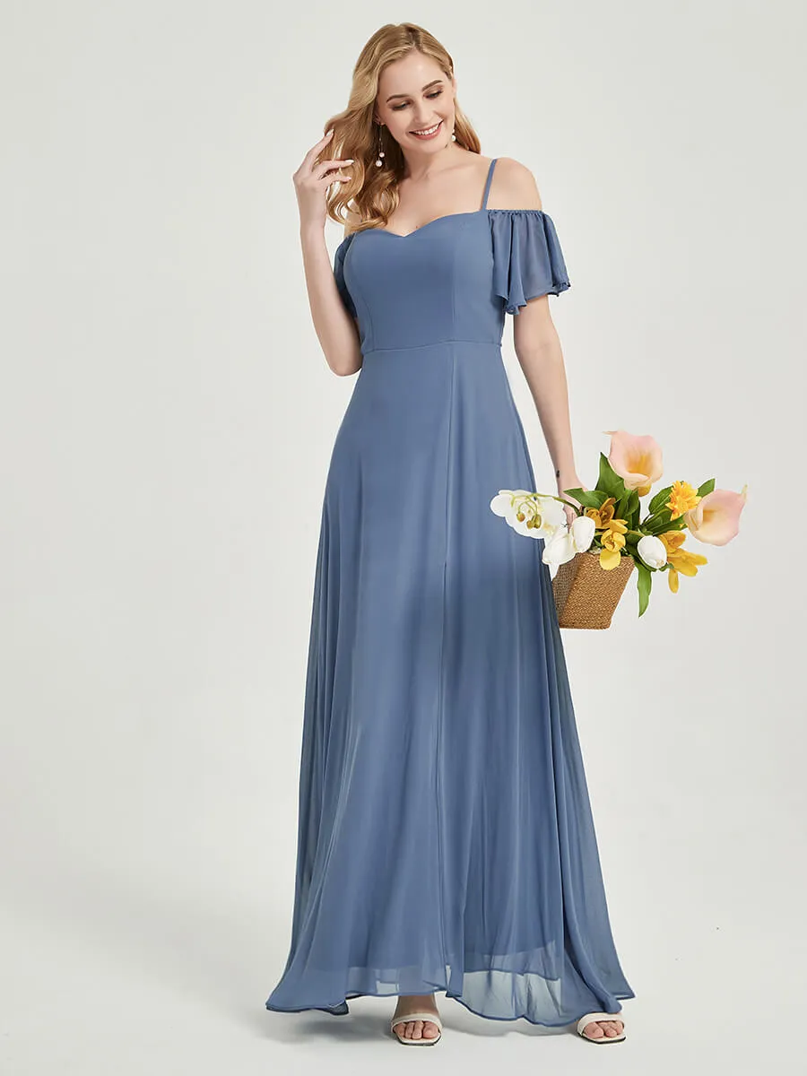 Sage Short Ruffle Sleeves Sweetheart Chiffon Bridesmaid Dress