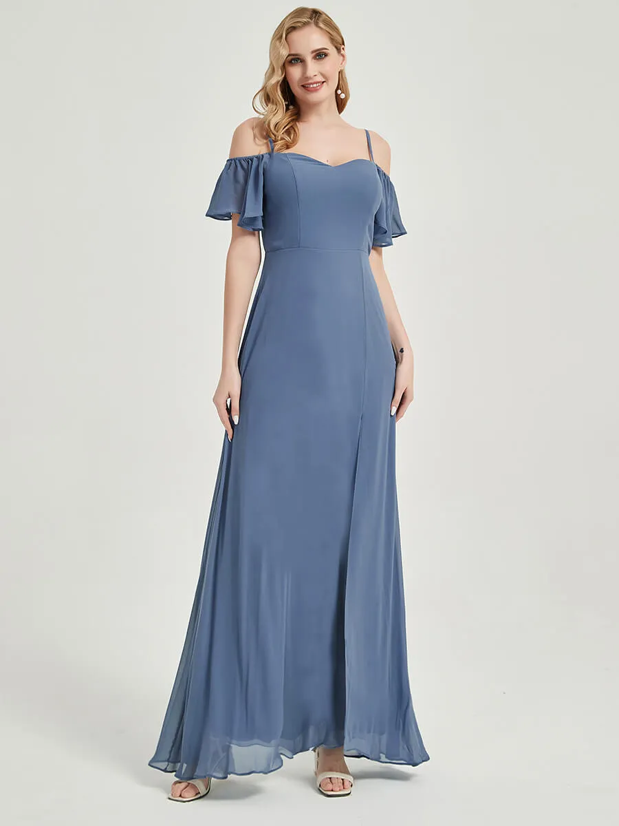 Sage Short Ruffle Sleeves Sweetheart Chiffon Bridesmaid Dress