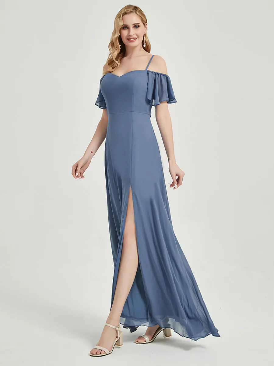 Sage Short Ruffle Sleeves Sweetheart Chiffon Bridesmaid Dress