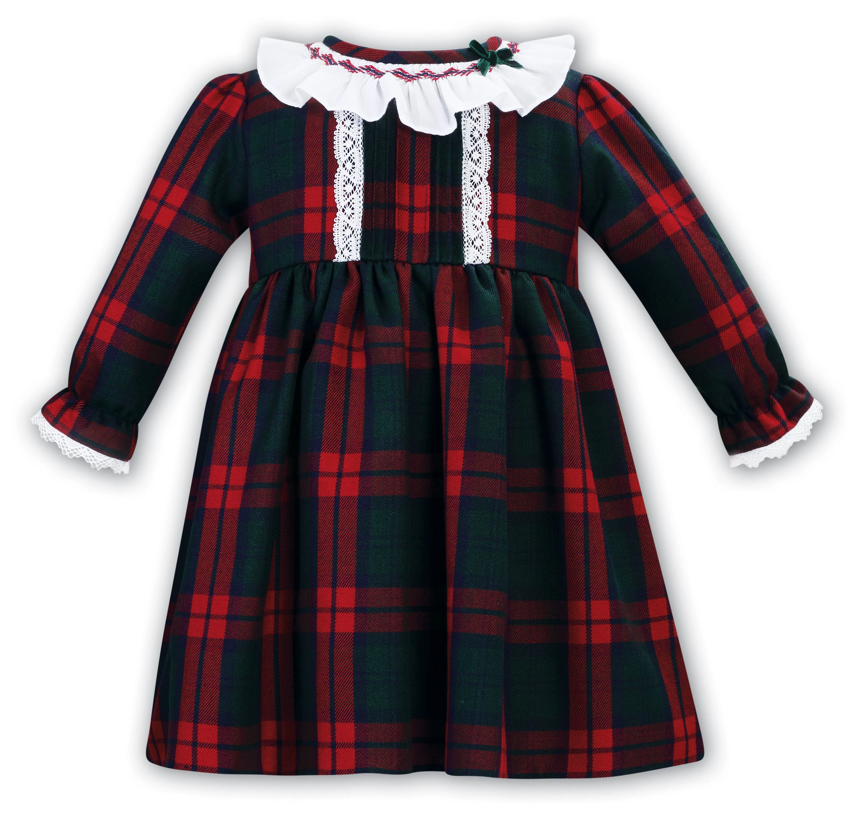 Sarah Louise Red Tartan Dress with Lace Trim