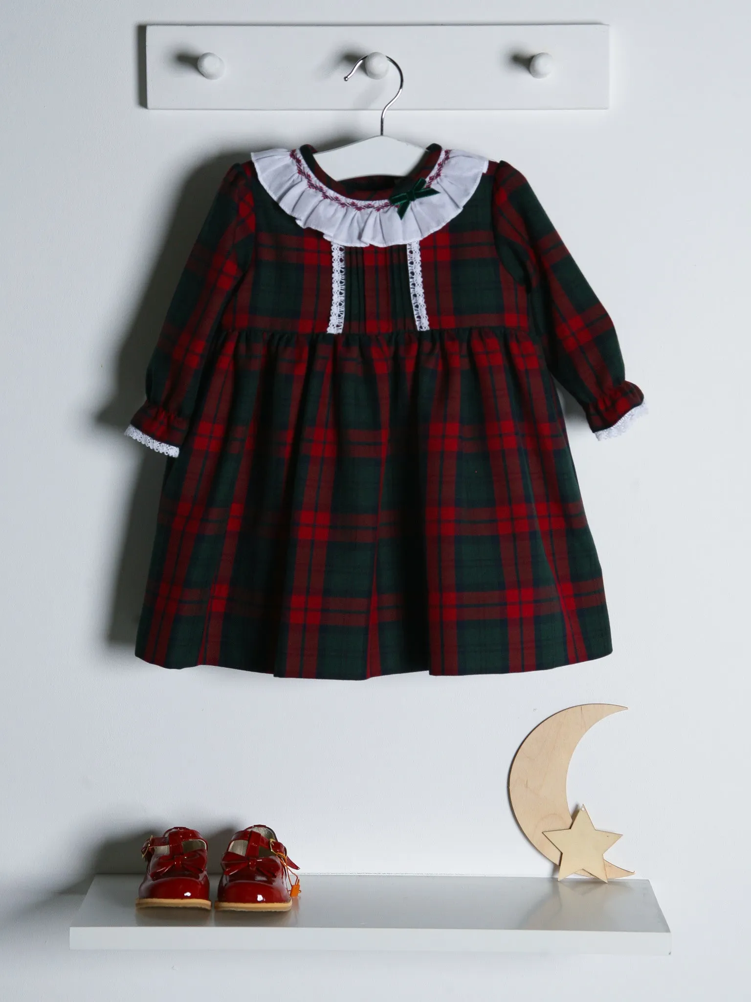 Sarah Louise Red Tartan Dress with Lace Trim