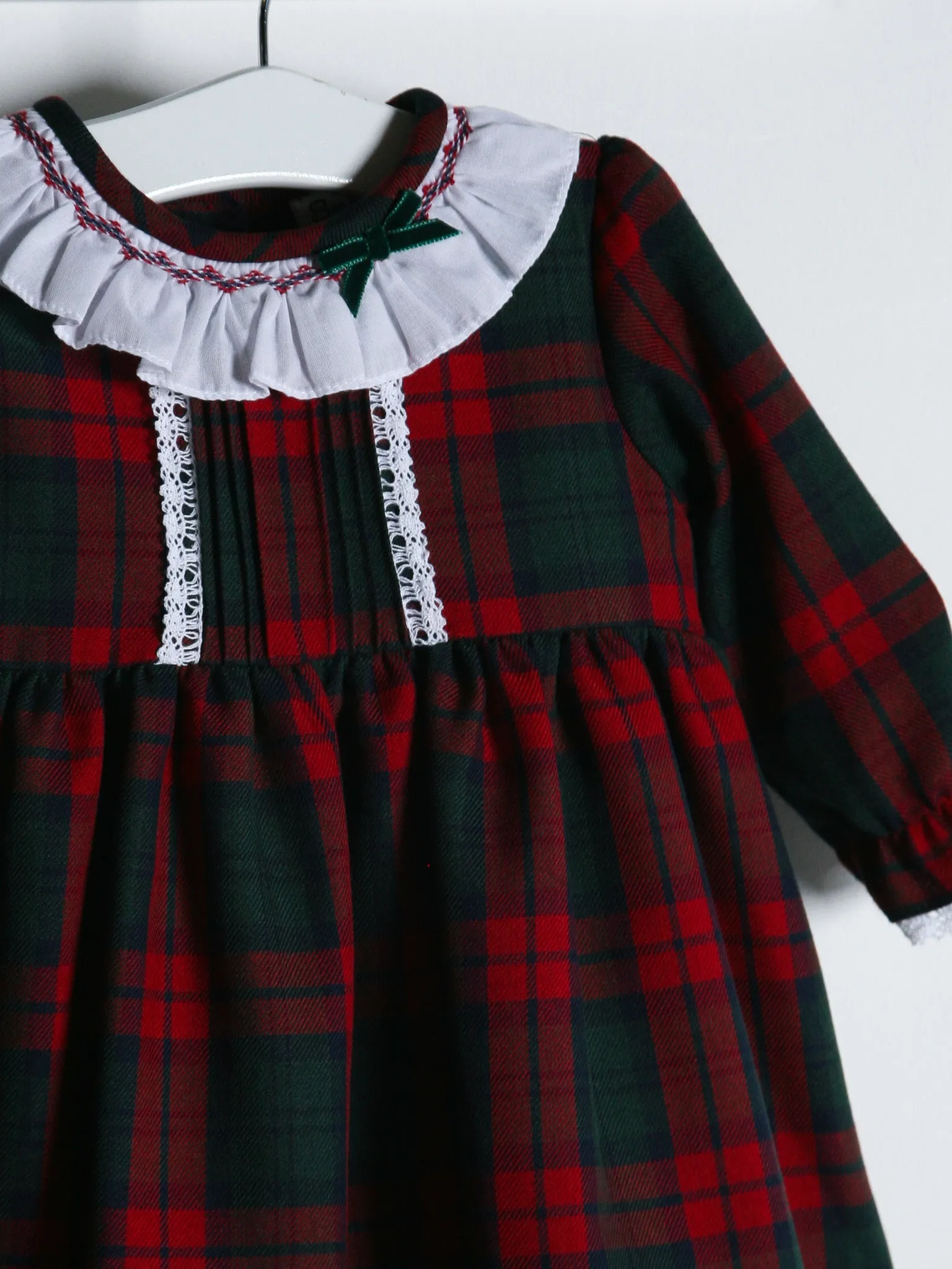 Sarah Louise Red Tartan Dress with Lace Trim