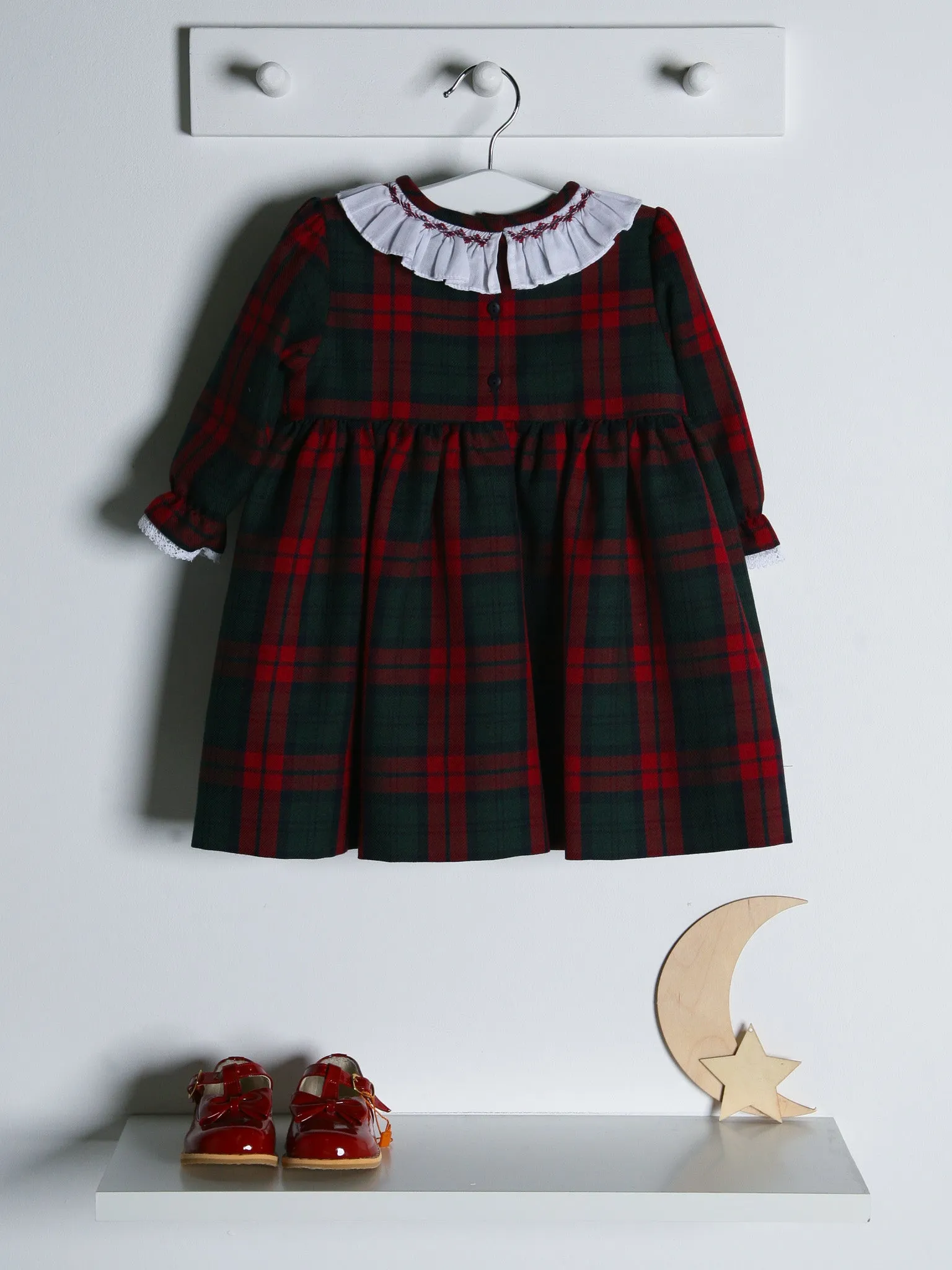 Sarah Louise Red Tartan Dress with Lace Trim