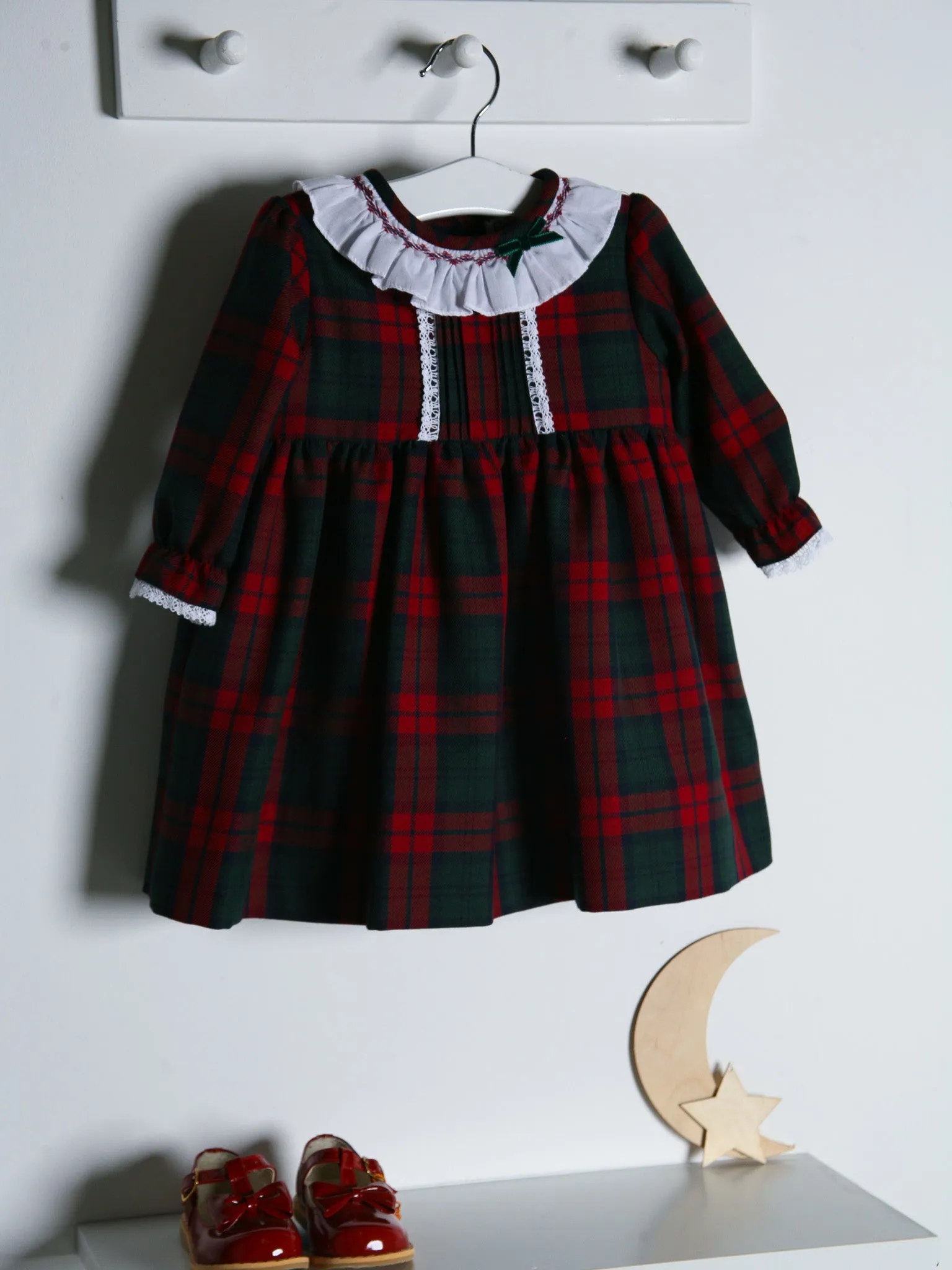 Sarah Louise Red Tartan Dress with Lace Trim