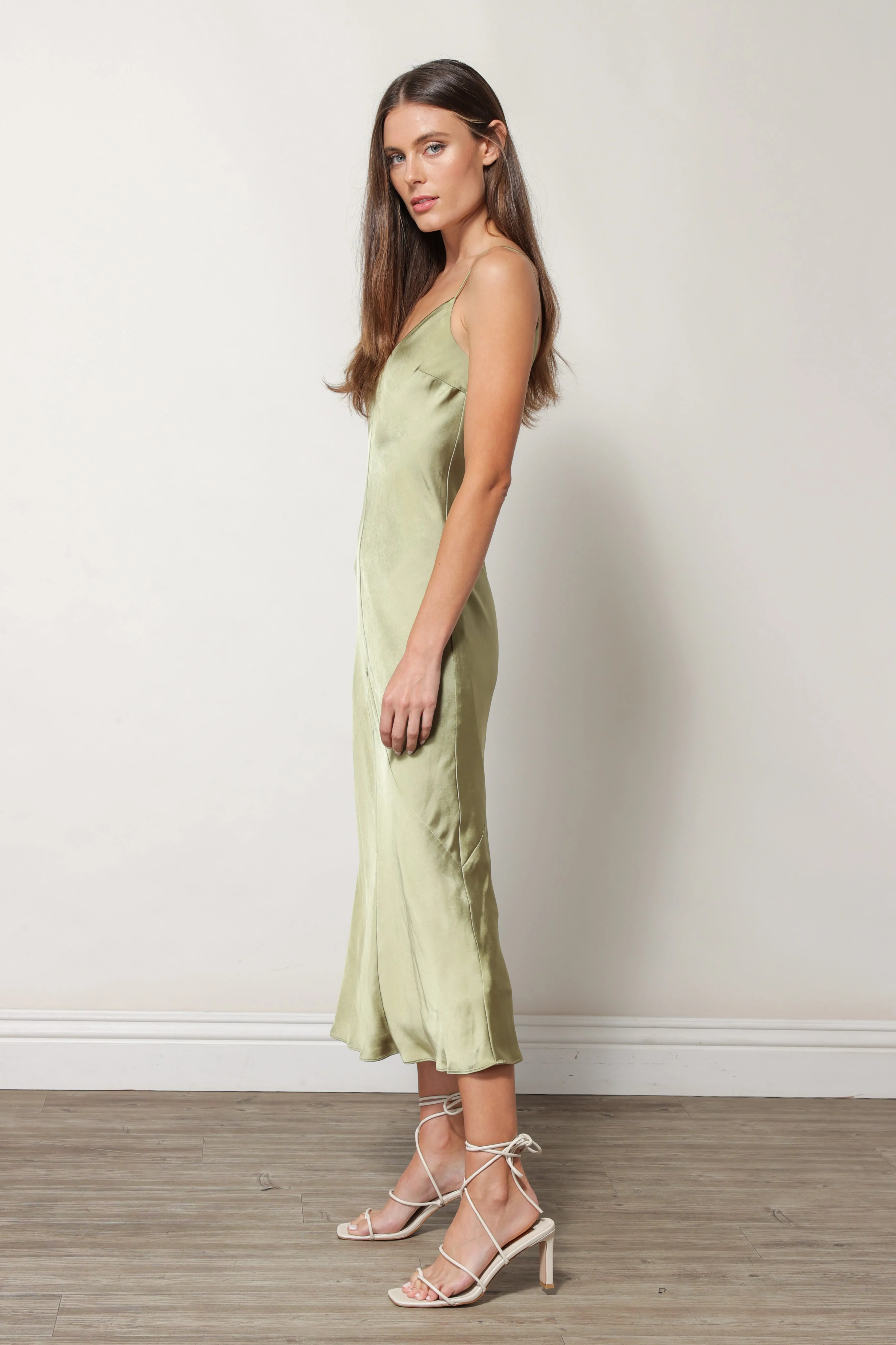 SATIN DRESS MOSS