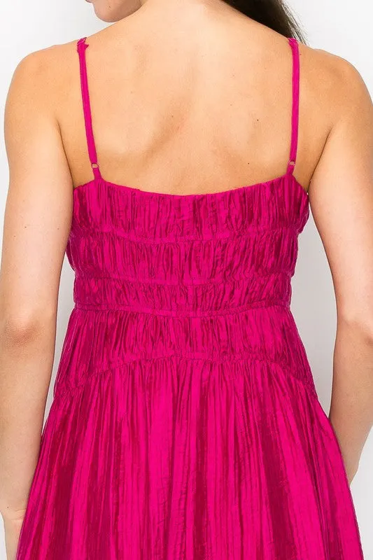 Satin fuchsia maxi dress