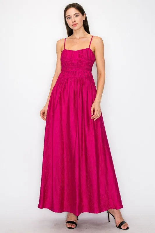 Satin fuchsia maxi dress