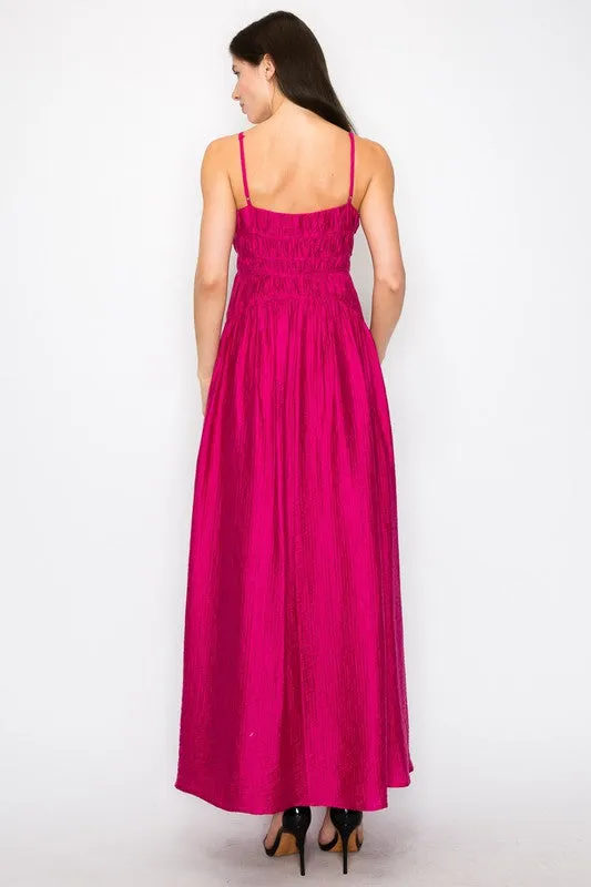Satin fuchsia maxi dress