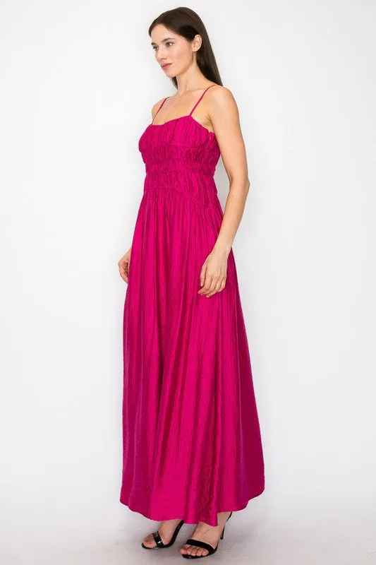 Satin fuchsia maxi dress