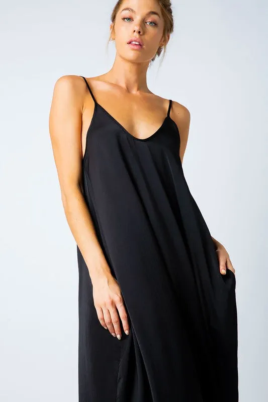 SATIN GRACE SOLID MAXI DRESS BLACK