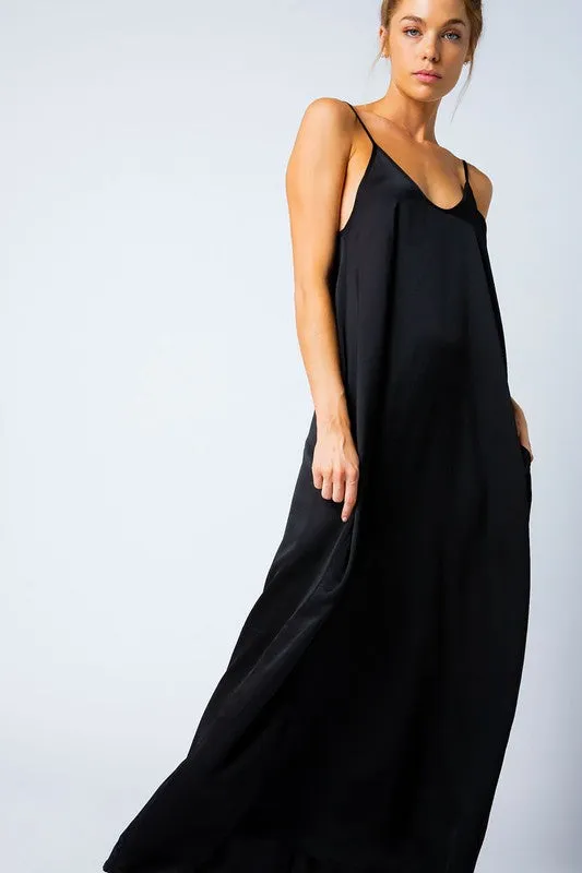 SATIN GRACE SOLID MAXI DRESS BLACK
