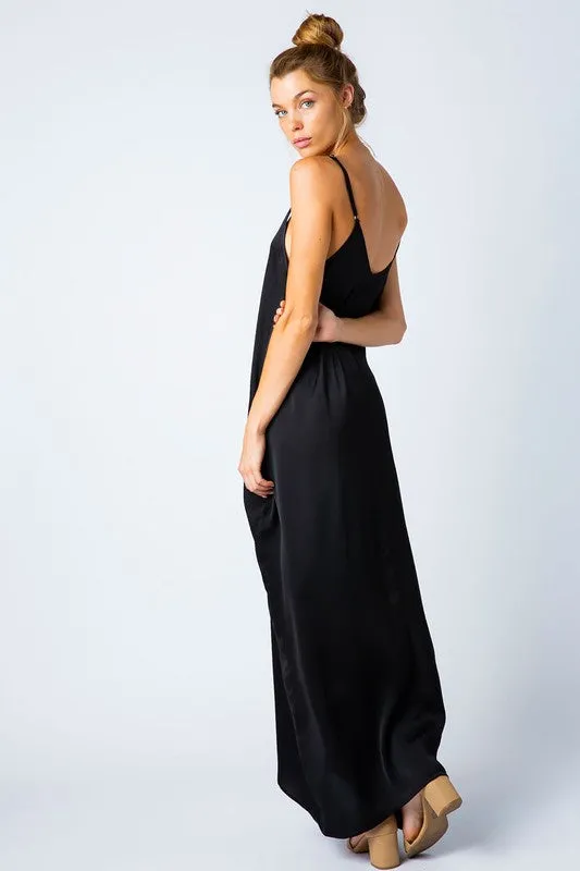 SATIN GRACE SOLID MAXI DRESS BLACK