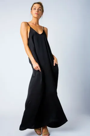 SATIN GRACE SOLID MAXI DRESS BLACK