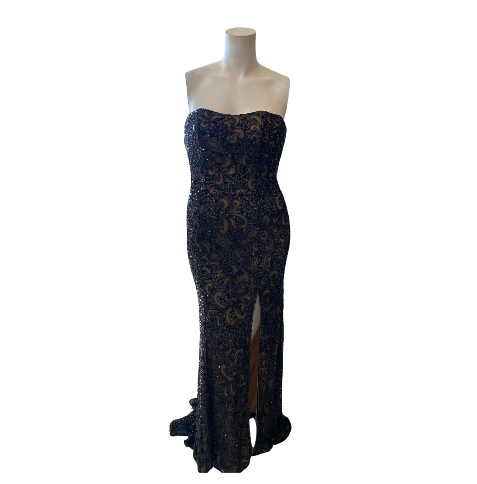 SCALA Style # 48435 Long Black/ Nude Gown Size 12 NWT