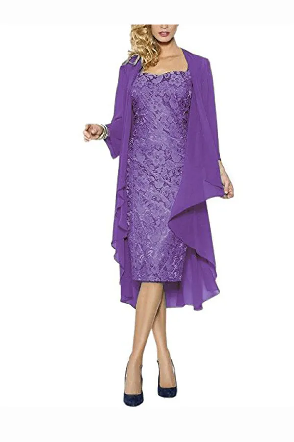 Sheath Knee Length Cap Sleeves Lace Up Mother of the Bride Dresses