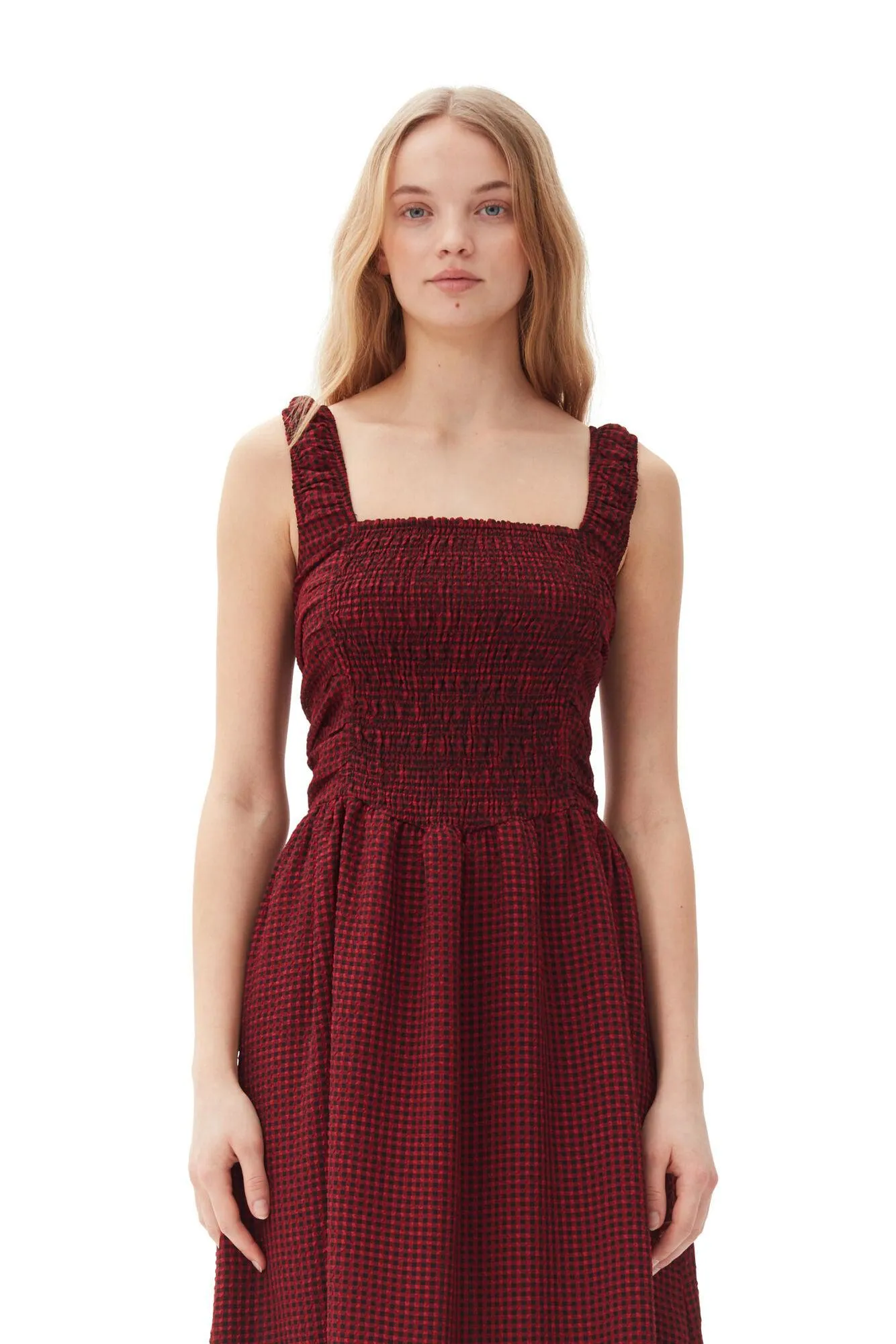 Sheer Fluid Check Dress